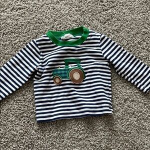 Striped Long Sleeve Shirt with Tractor Design